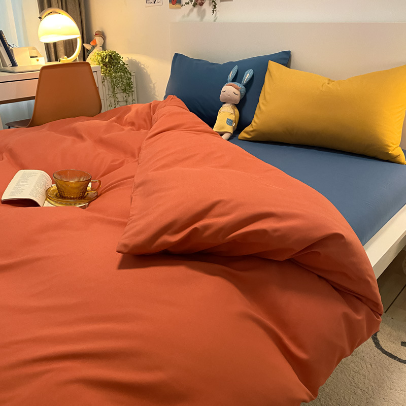 四件套床上用品民俗酒店纯色套件宿舍简约三件套ins风混搭小清晰